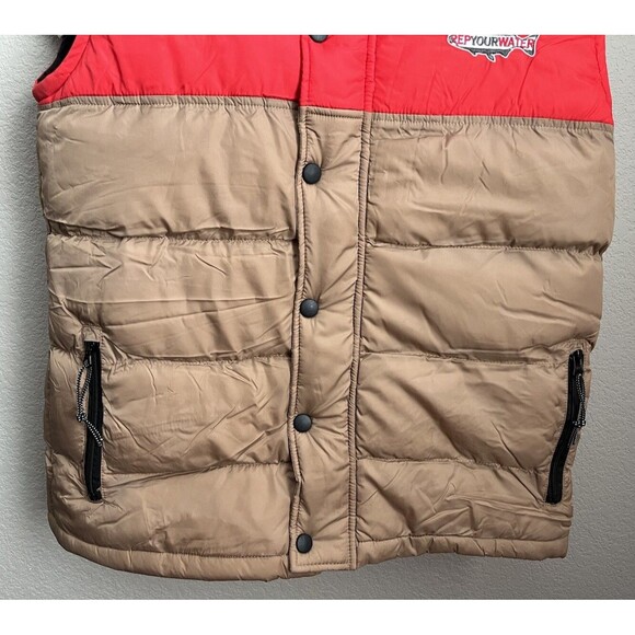REPYOURWATER Men's L Insulated Vest Red/Tan Fish-Explore-Conserve - Picture 3 of 10